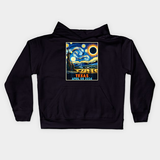 Total Solar Eclipse 2024 Texas Starry Night Kids Hoodie by Diana-Arts-C